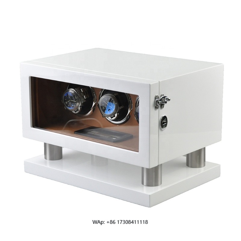 Luxury Watch Winder - 화이트 브라운 가죽 컨트롤러 자이로 오르빗