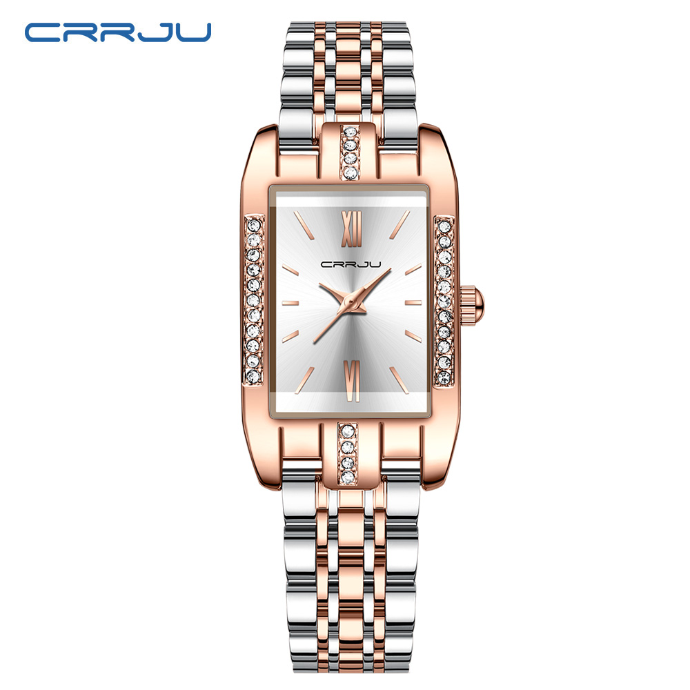 Luxury Women'S Watch - CRRJU 여성용 고급 사각 시계, 방수