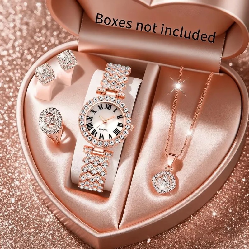 5PCS 럭셔리 라인스톤 여성용 시계 쥬얼리 세트 로마 - Luxury Watch Organizer 리뷰 및 가격
