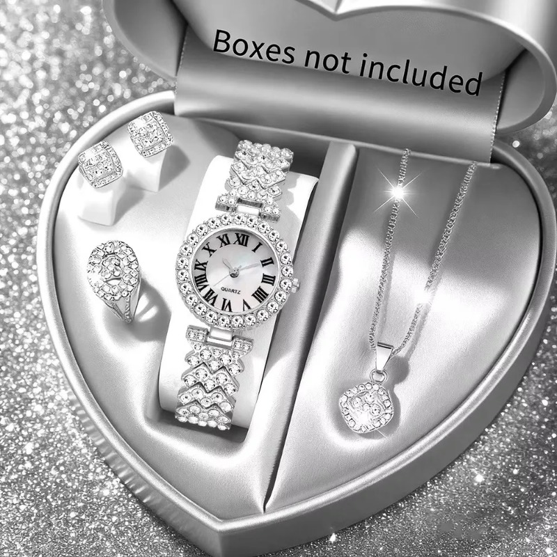 5PCS 럭셔리 라인스톤 여성용 시계 쥬얼리 세트 로마 - Luxury Watch Organizer 리뷰 및 가격