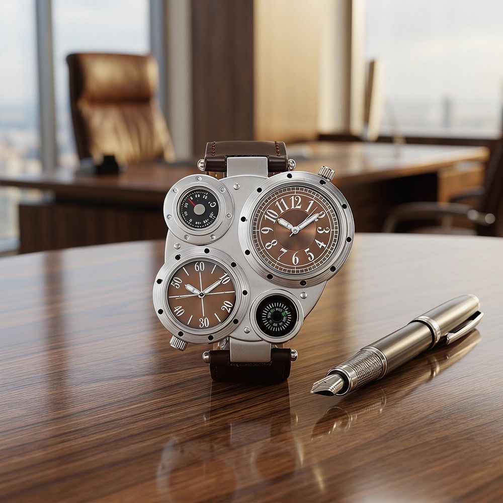 럭셔리 PU 가죽 스트랩 빅페이스 시계 가죽 스트랩 야 - Compass Watch Luxury 리뷰 및 가격