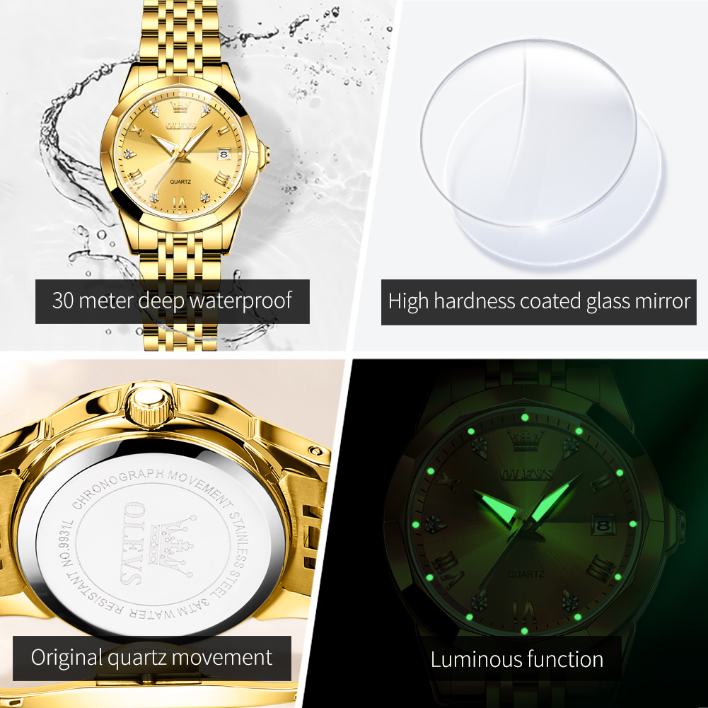 OLEVS 여성을위한 패션 황금 시계 스테인레스 스틸  - Luxury Watch Girl 리뷰 및 가격