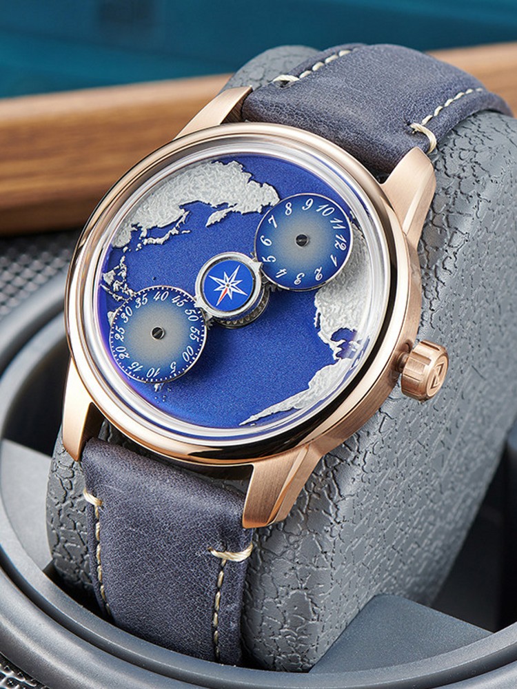 캐주얼 남성용 블루 플래닛 풀 오토매틱 기계식 손목시계 - Compass Watch Luxury 리뷰 및 가격