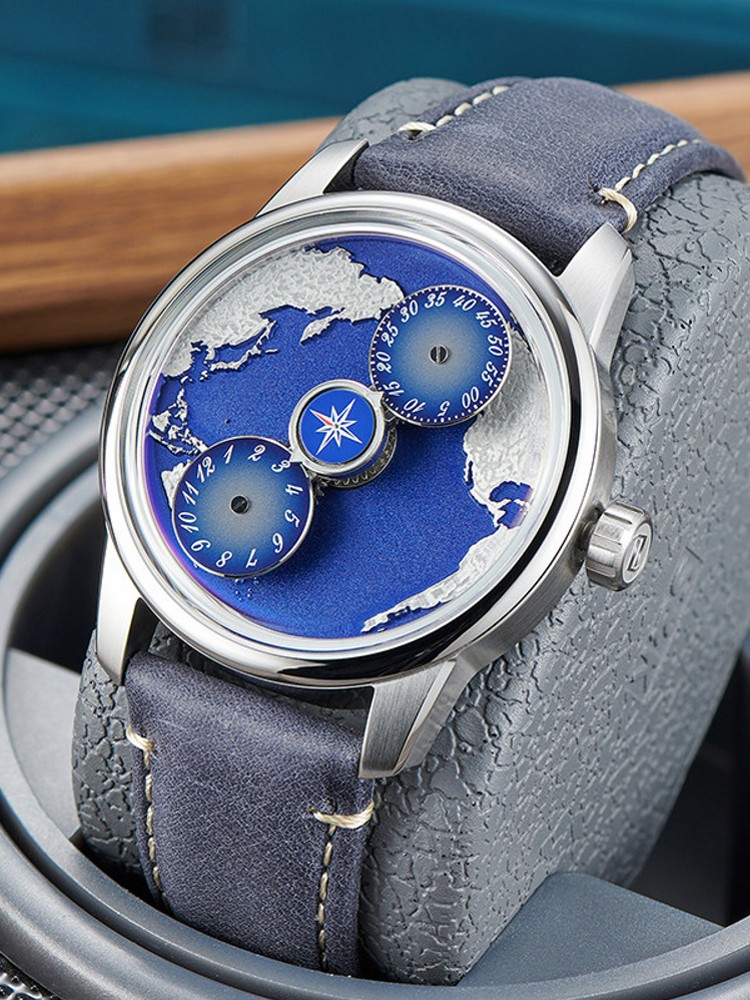 캐주얼 남성용 블루 플래닛 풀 오토매틱 기계식 손목시계 - Compass Watch Luxury 리뷰 및 가격